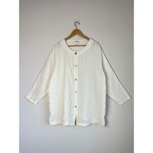VTG Marc Ware 100% Linen Tunic Blouse 2X White Oversized Lagenlook Boho Neutral
